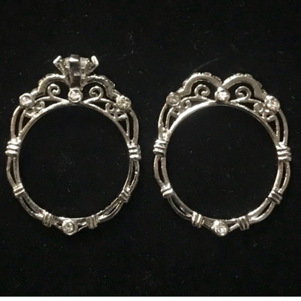 New Sterling Silver White Sapphire Designer Wedding Ring Set Size 6